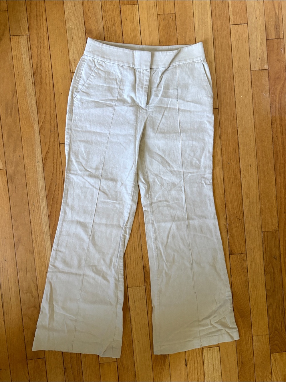 LOFT Cream Boot-Cut Linen Blend Pants